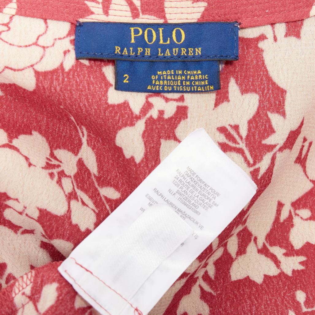 POLO RALPH LAUREN rot beige Blumendruck Schlagarm Wickelkleid US2 S im Angebot 3