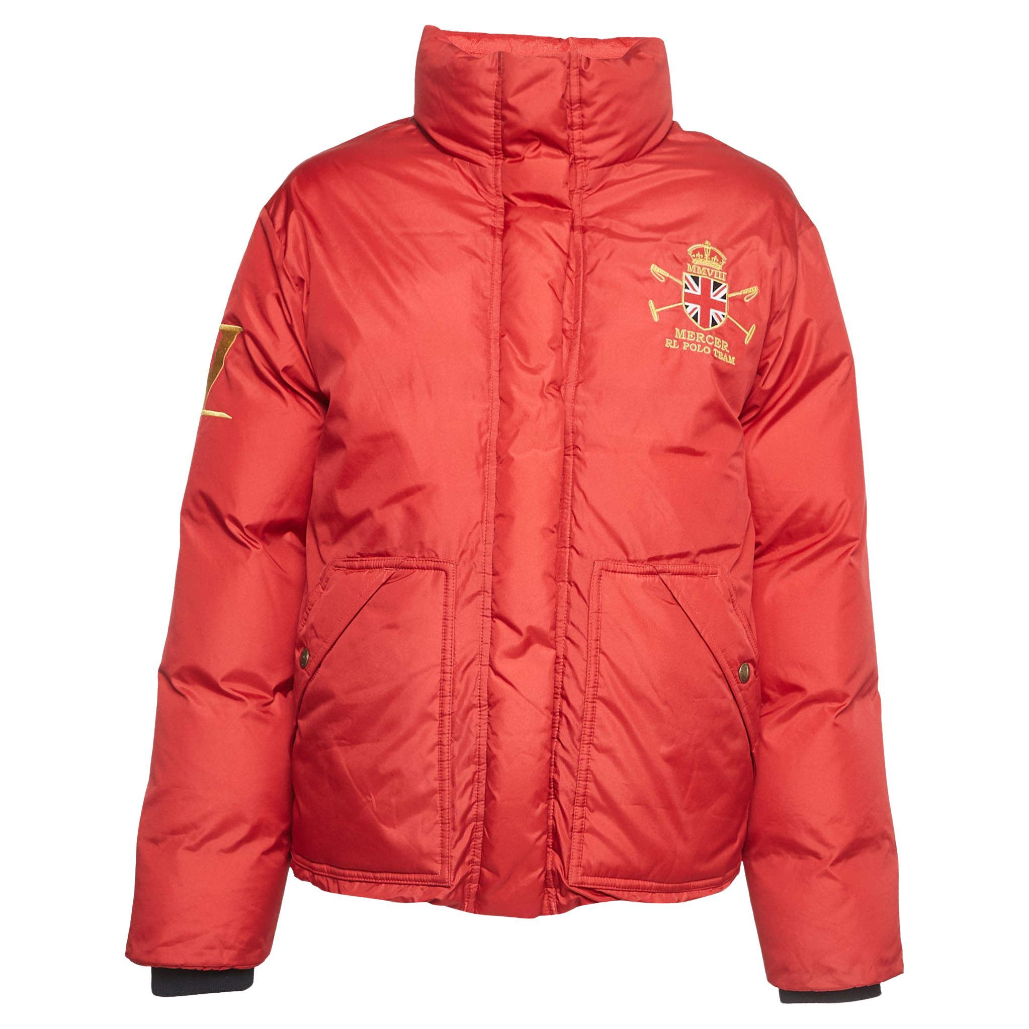 Polo Ralph Lauren Red Graphic Print Synthetic Buttoned Down Jacket XS For Sale