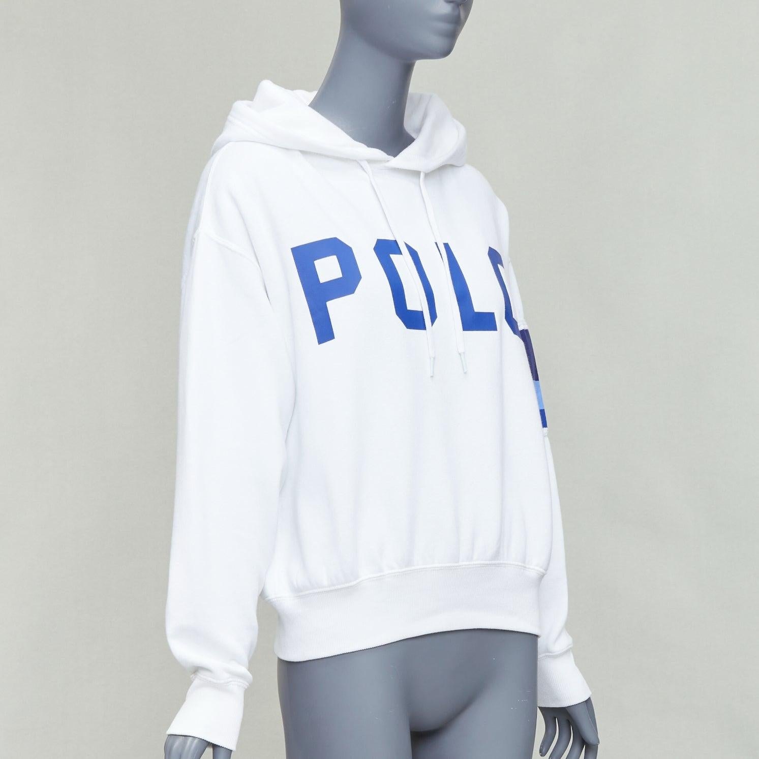 Gray POLO RALPH LAUREN white blue cotton blend logo stripe arm hoodie XS For Sale