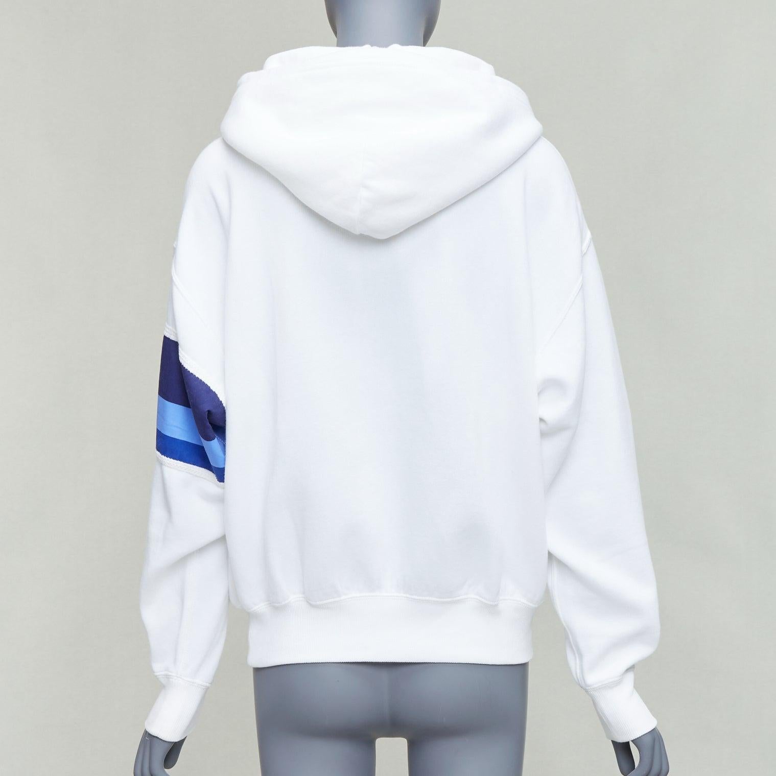 Women's POLO RALPH LAUREN white blue cotton blend logo stripe arm hoodie XS For Sale
