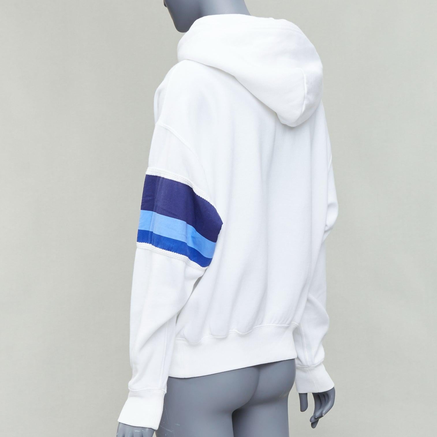 POLO RALPH LAUREN white blue cotton blend logo stripe arm hoodie XS For Sale 1
