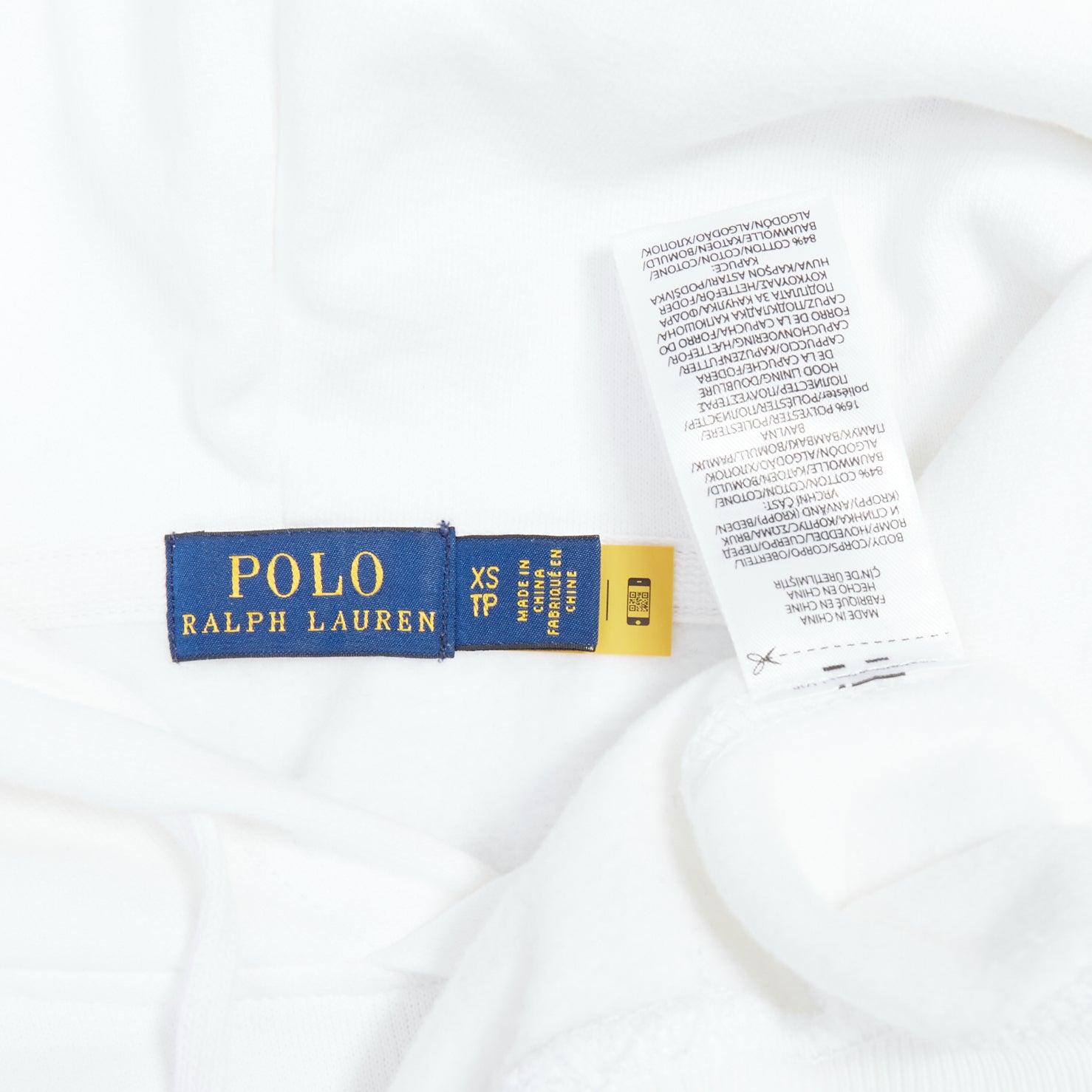 POLO RALPH LAUREN white blue cotton blend logo stripe arm hoodie XS For Sale 3