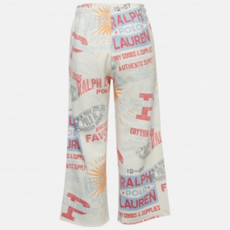 Polo Ralph Lauren Pantalón atlético de forro polar con estampado gráfico blanco S en Bueno estado para la venta en Dubai, Al Qouz 2