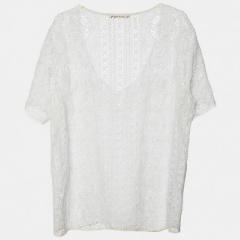 Polo Ralph Lauren Weiße Spitzenbluse mit V-Ausschnitt M Damen im Angebot