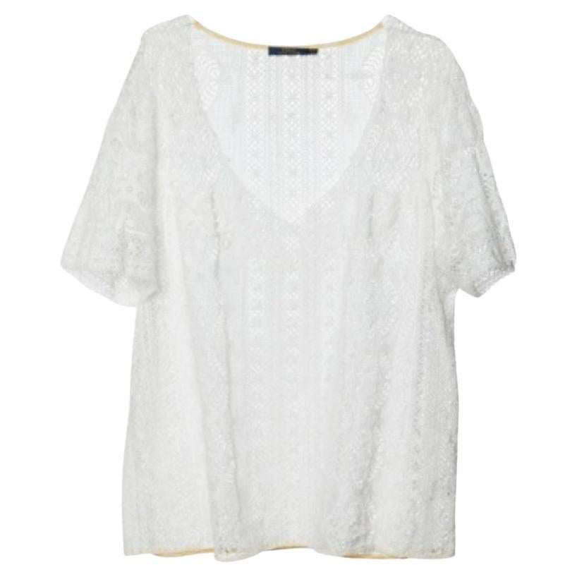 Polo Ralph Lauren Blusa blanca de encaje con cuello en V M