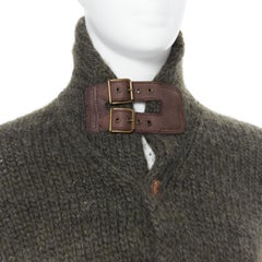 POLO RALPH LAUREN wool alpaca hand knit leather buckle cardigan jacket S