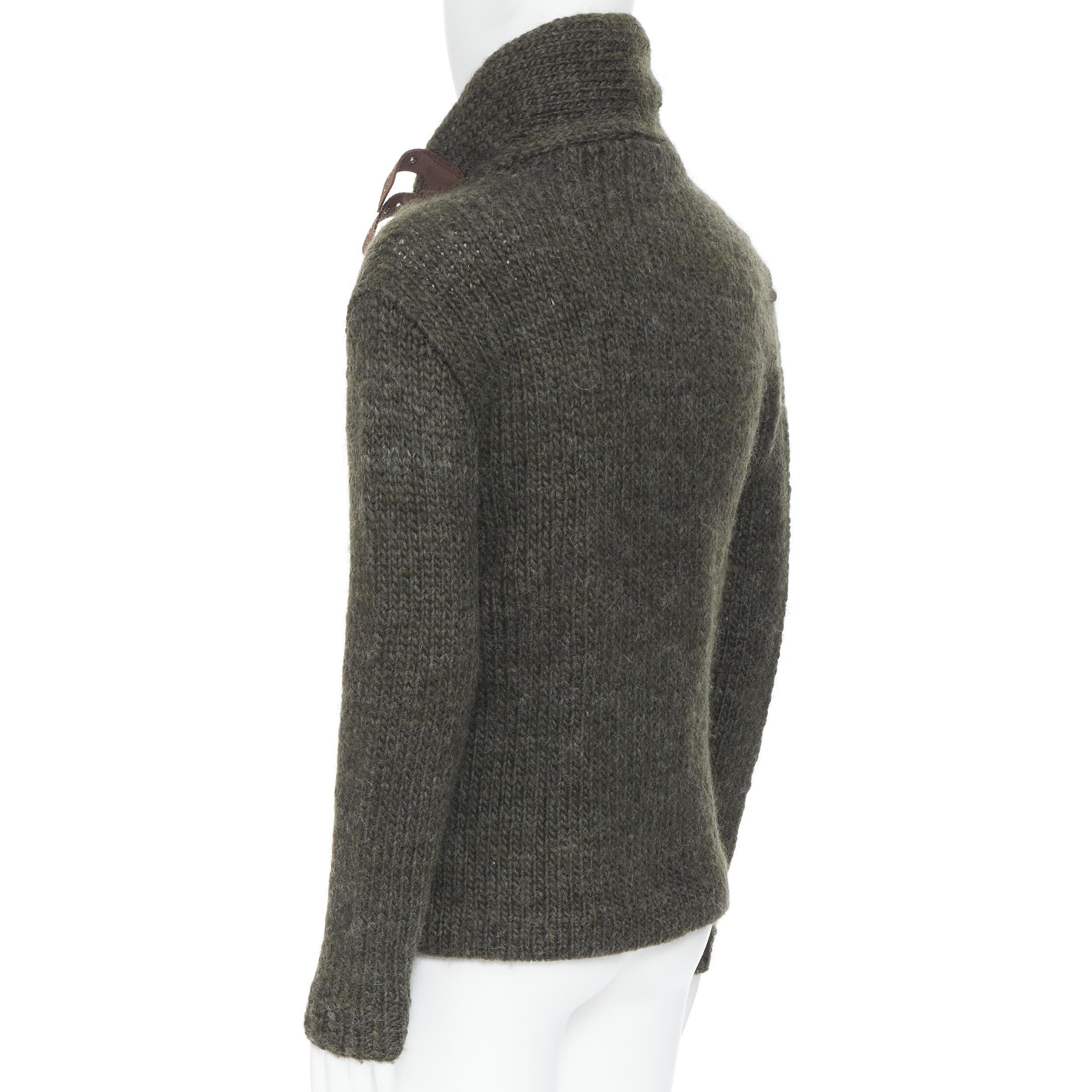 Black POLO RALPH LAUREN wool alpaca hand knit leather buckle cardigan jacket S