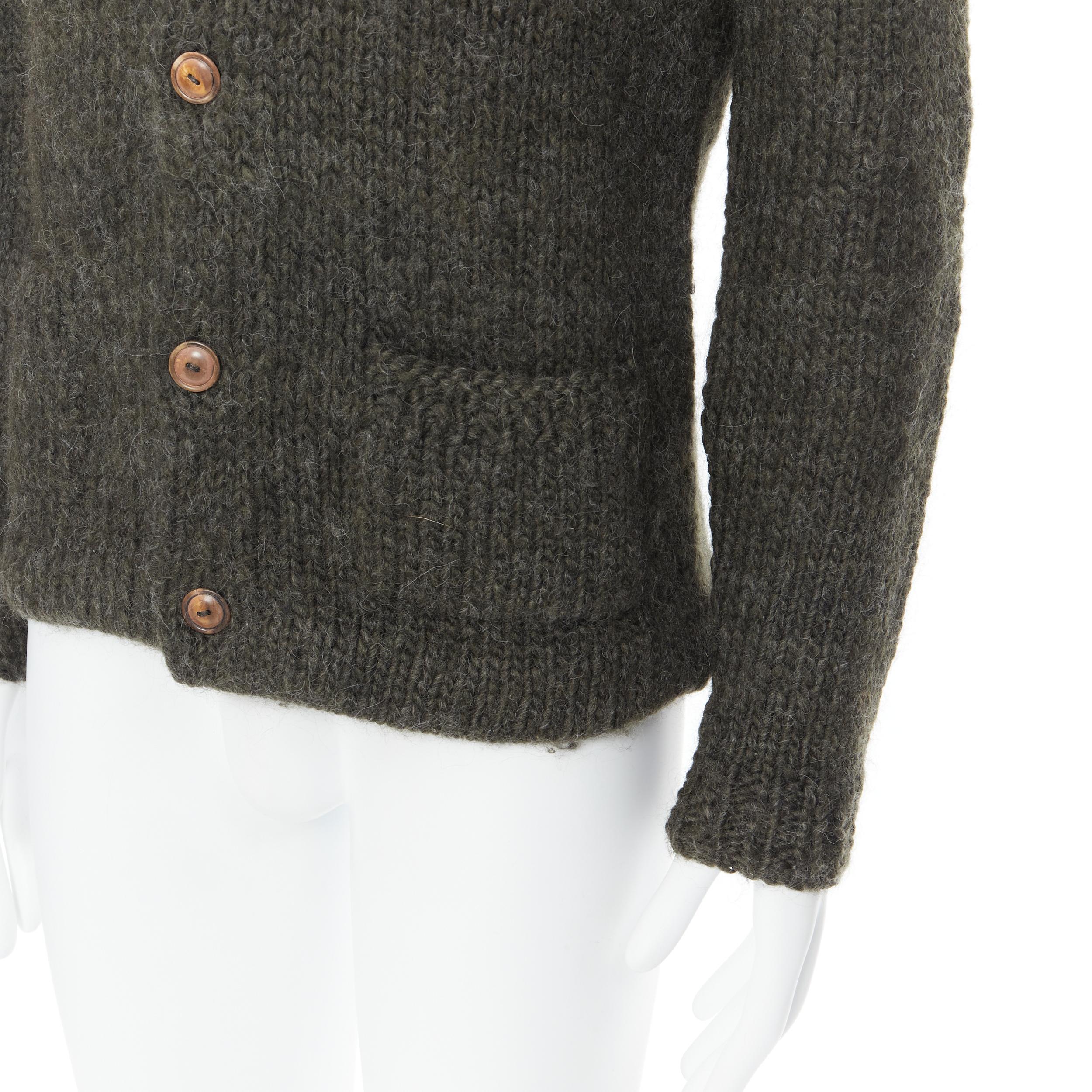 Men's POLO RALPH LAUREN wool alpaca hand knit leather buckle cardigan jacket S