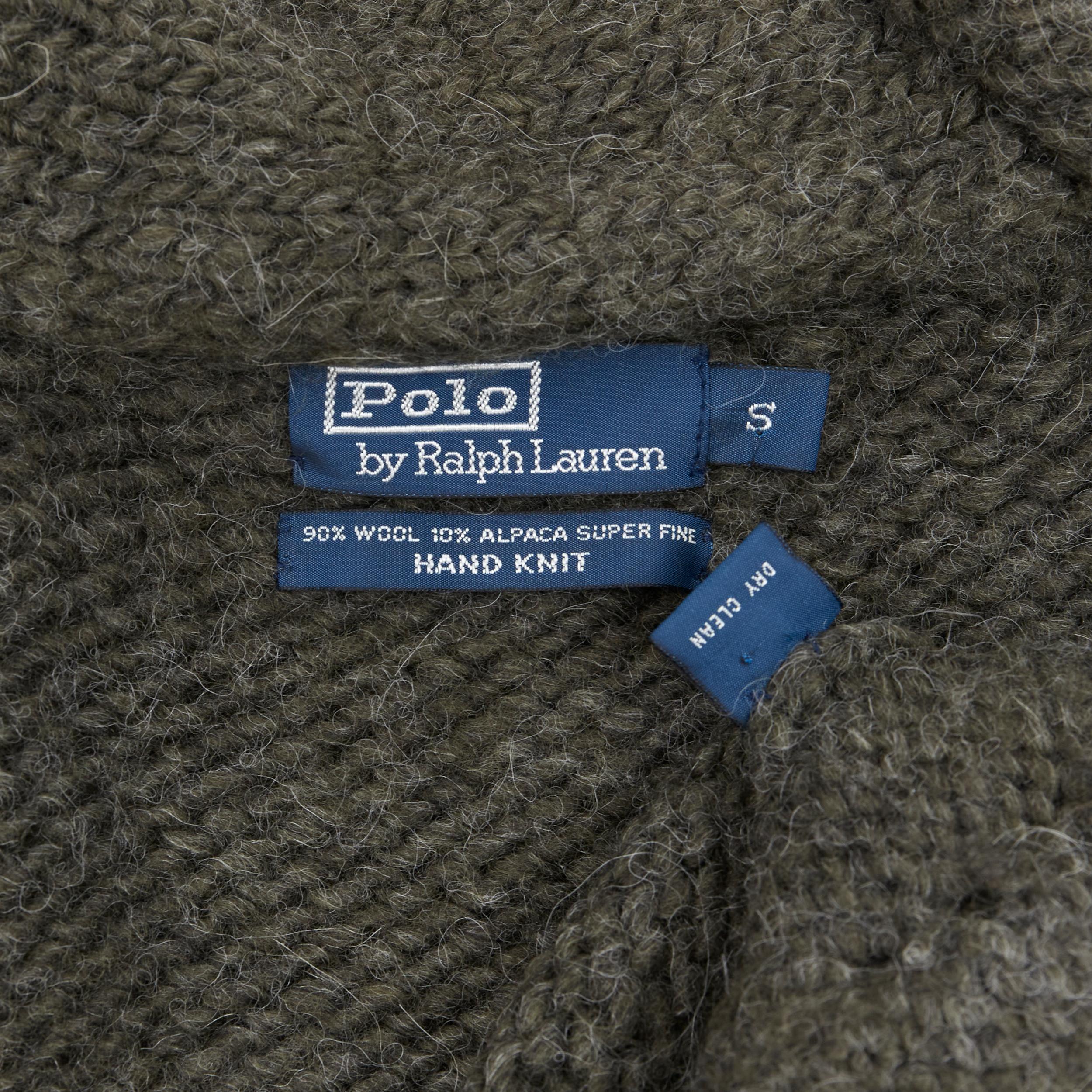 POLO RALPH LAUREN wool alpaca hand knit leather buckle cardigan jacket S 1