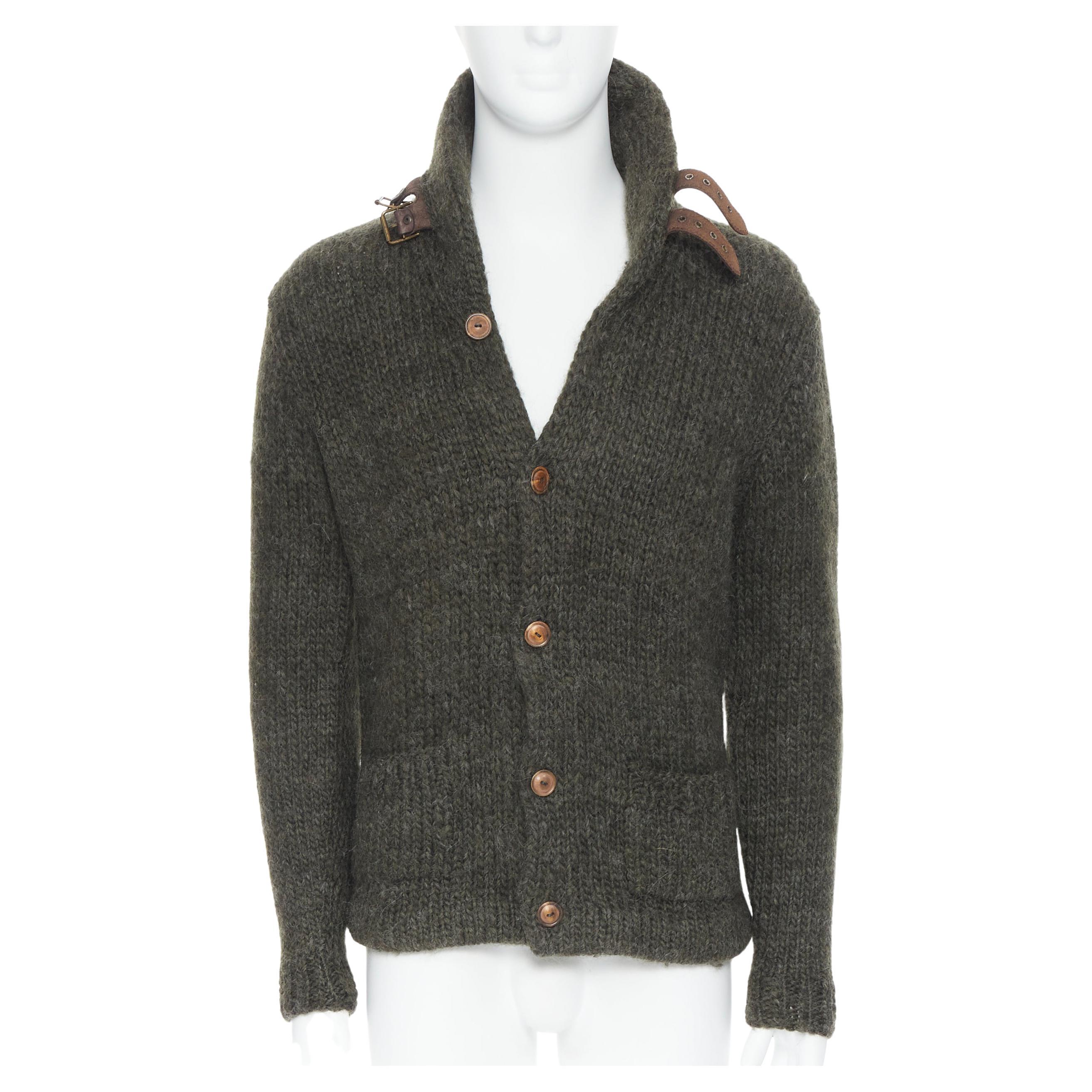 POLO RALPH LAUREN wool alpaca hand knit leather buckle cardigan jacket S
