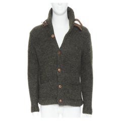 POLO RALPH LAUREN laine alpaga tricoté main cuir boucle cardigan veste S