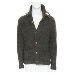 POLO RALPH LAUREN Wolle Alpaka handgestrickte Strickjacke mit Lederschnalle S