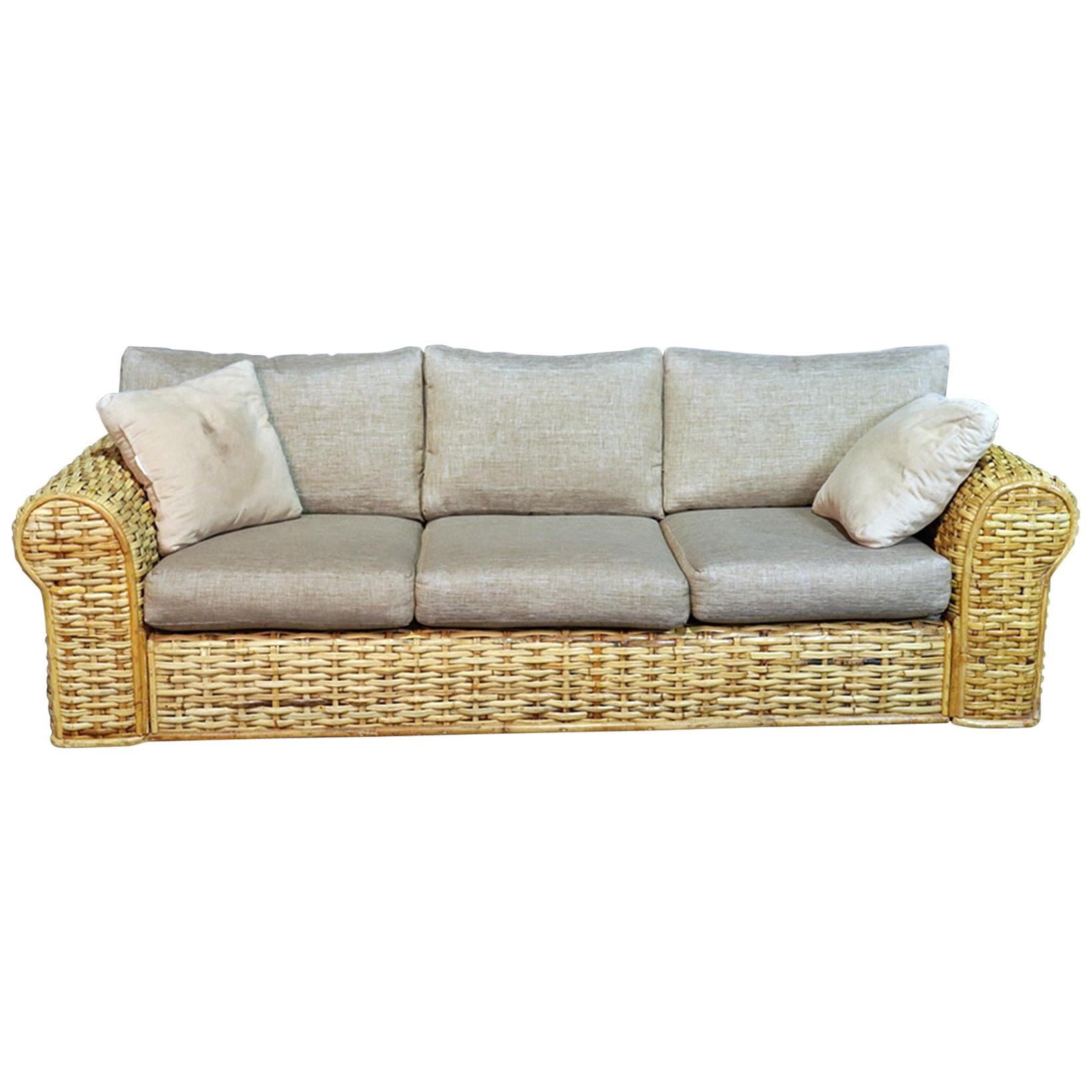 Polo Ralph Lauren Woven Rattan Sofa Couch In Organic Cotton