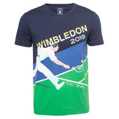 Polo Ralph Lauren X Wimbledon Marineblaues T-Shirt aus Baumwolle mit Tennisdruck M