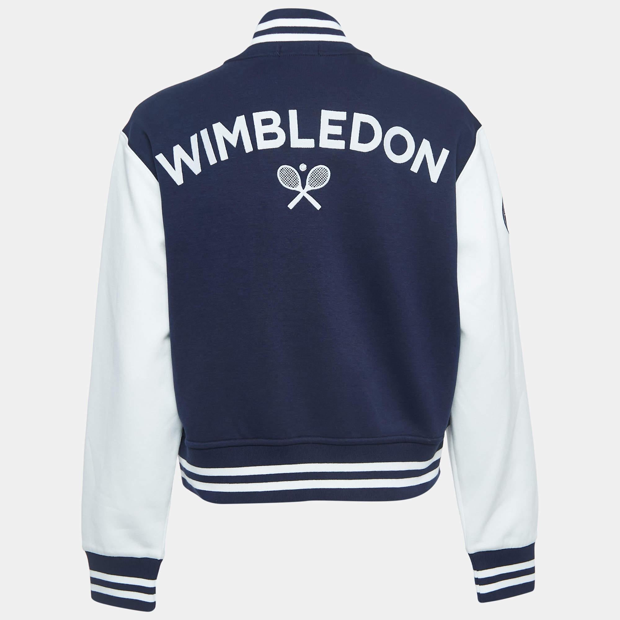Polo Ralph Lauren X Wimbledon Navy Blue/White Jersey Bomber Jacket S 1