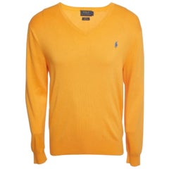 Polo Ralph Lauren Gelbe Logo-Stickerei Pima-Baumwolle Slim Fit Pullover L