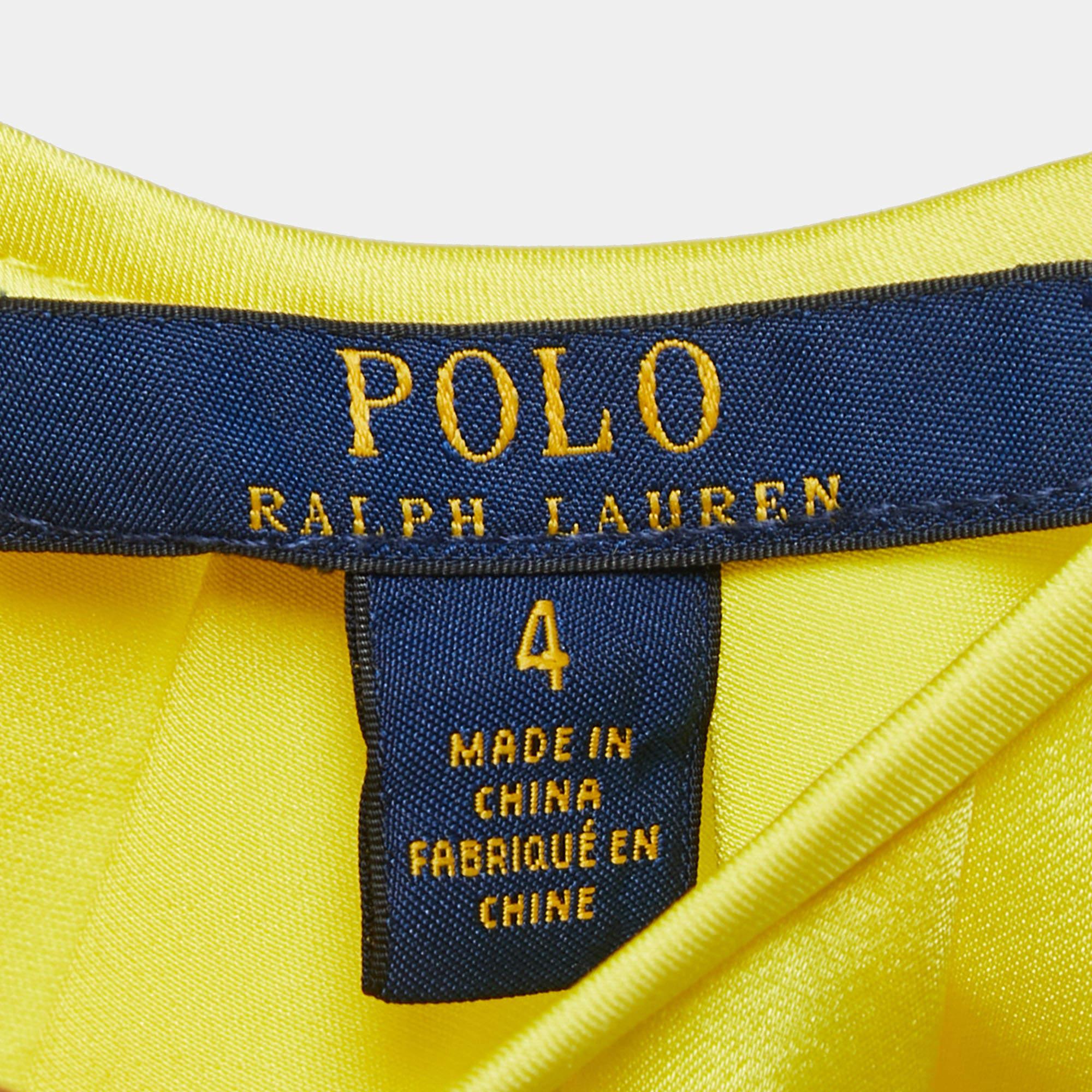 Polo Ralph Lauren Yellow Satin Pleated Back Slit Detailed Sleeveless Top S In Excellent Condition For Sale In Dubai, Al Qouz 2