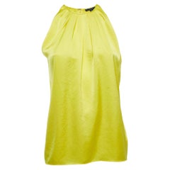 Polo Ralph Lauren Gelbes ärmelloses Top aus Satin mit plissiertem Rückenschlitz und detailliertem Schlitz S