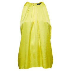 Polo Ralph Lauren Yellow Satin Pleated Sleeveless Top L