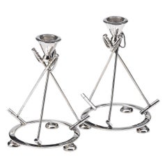 Polo-Themed Sterling Silver Set of Candleholders