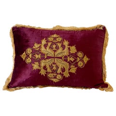 Shaped Velvet Pillow, Gold Velvet Applique and Gold Metallic Embroidery-