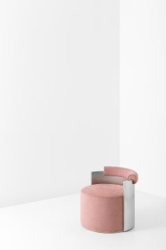 PATTY Pink Mohair Upholstered Armchair with Steel Back by Dimoremilano