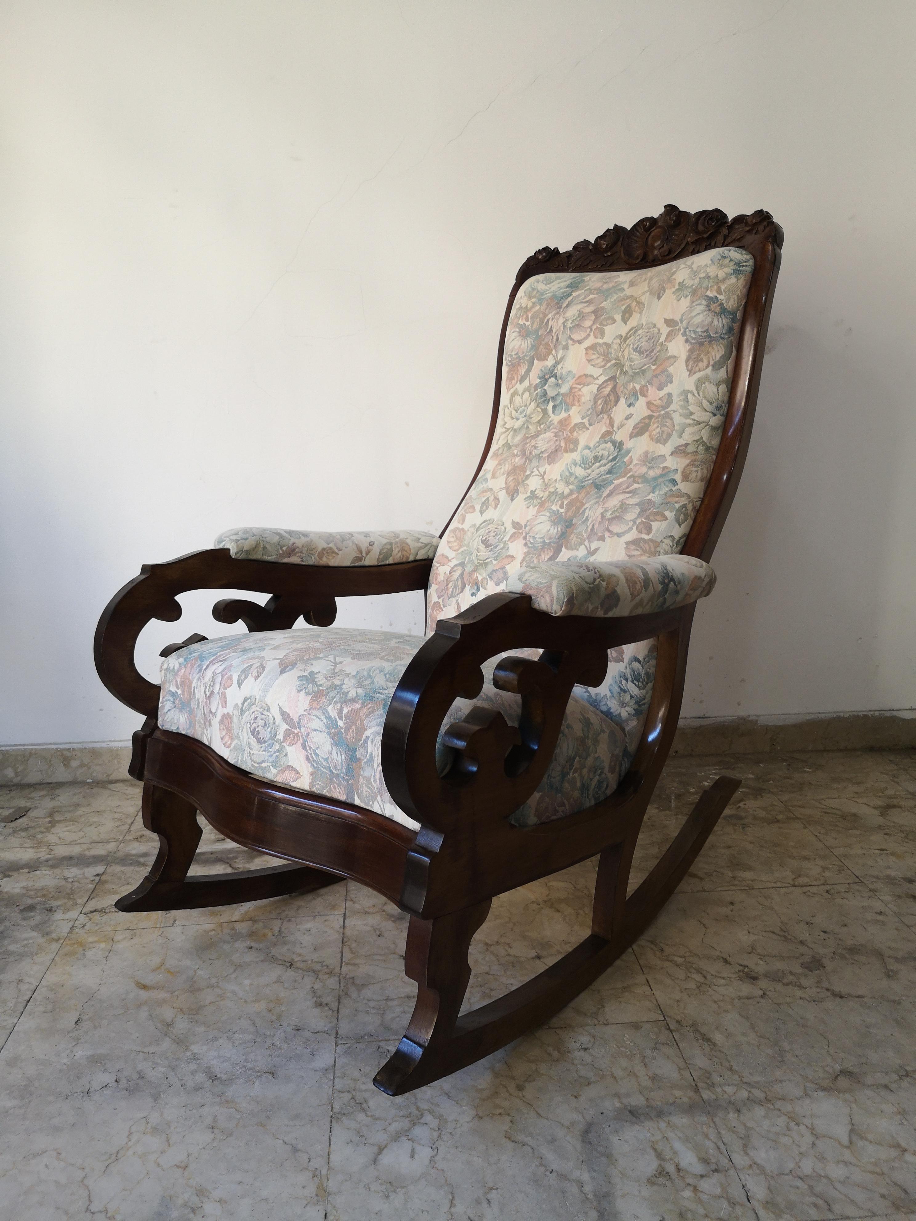 Poltrona a dondolo Luigi Filippo in noce, '800 en venta 6