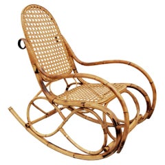 Vintage Mid Century bamboo and rattan rocking chair, Italy, 1960s