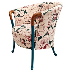 Poltrona a fiori rozza e blu di design "Progetti" Ansago per Giorgetti anni 80