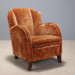 Fauteuil des années 40-50 en velours orange