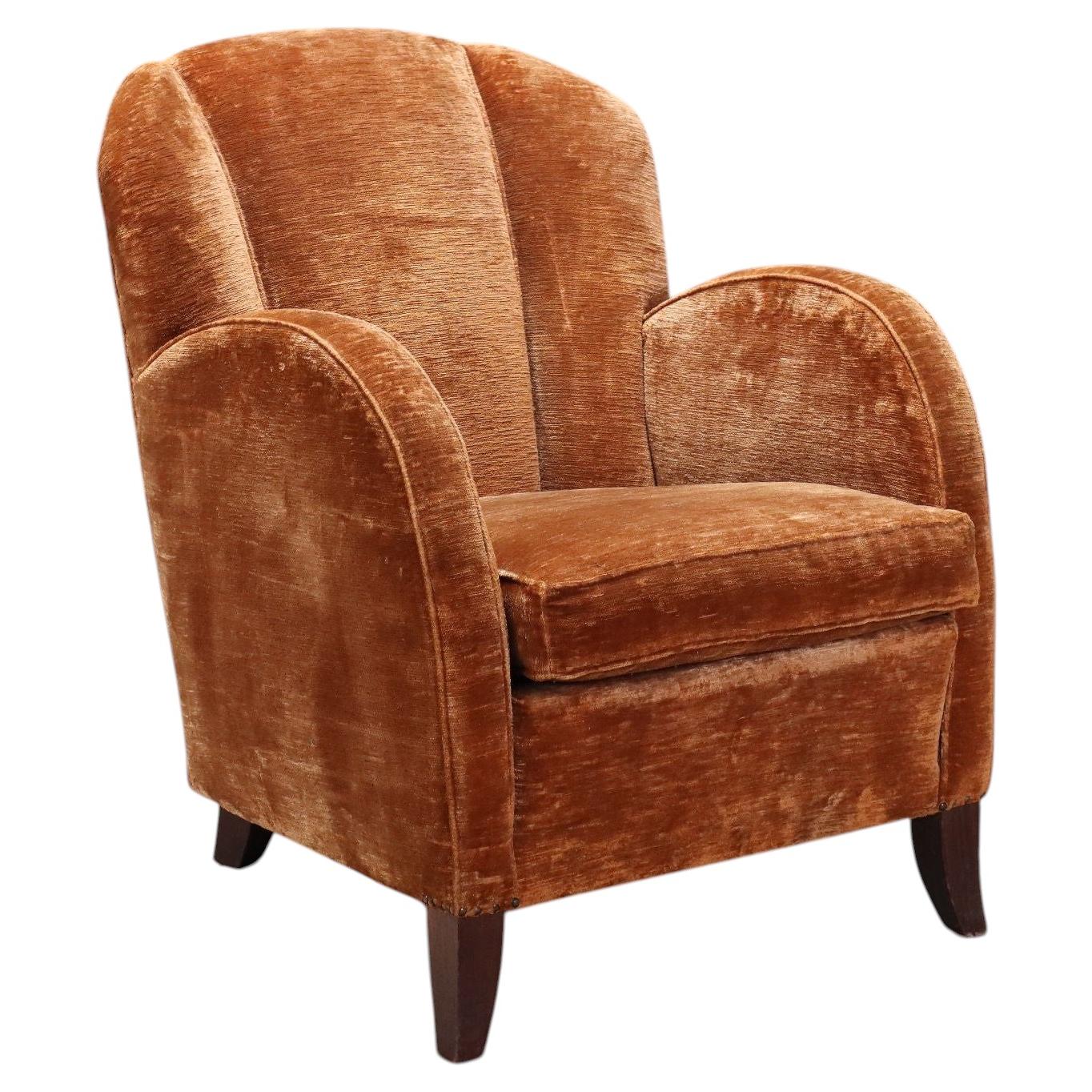 Mid-Century Modern Armchair, Velvet Upholstery, Italy, 1940s Design