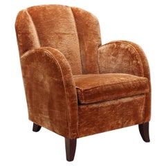 Fauteuil des années 40-50 en velours orange