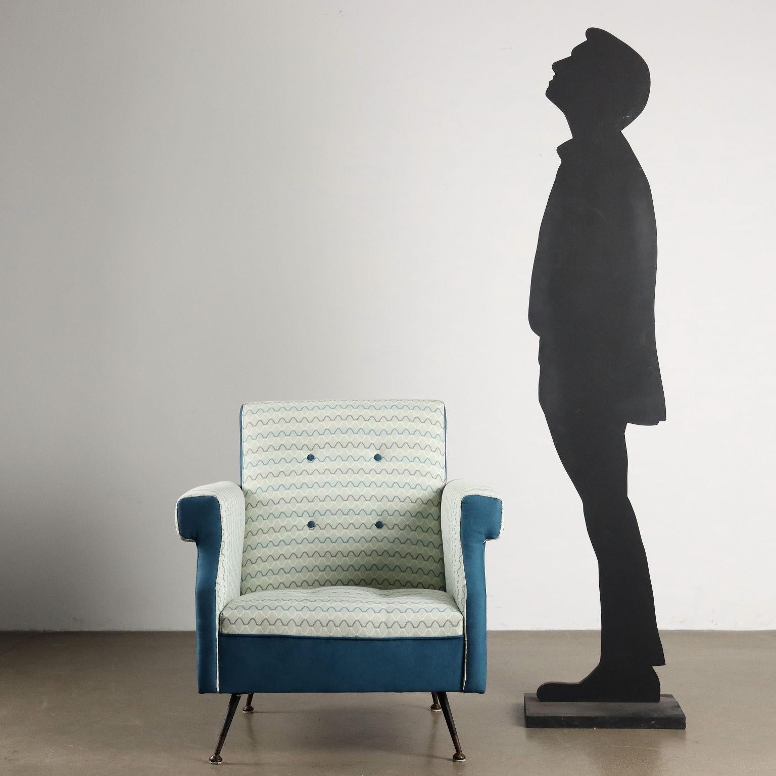 Mid-Century Modern Fauteuil des années 50-60 en tissu blanc et bleu clair en vente