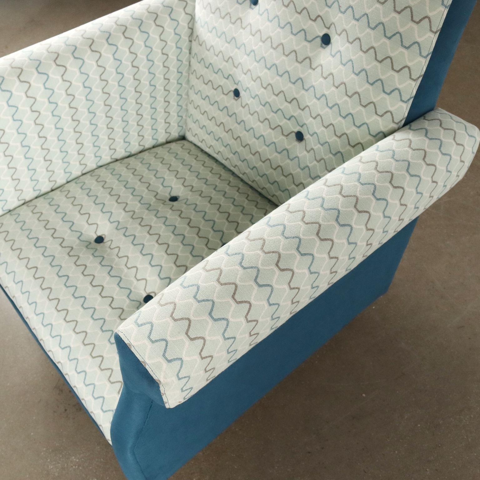 Italian Fauteuil des années 50-60 en tissu blanc et bleu clair en vente