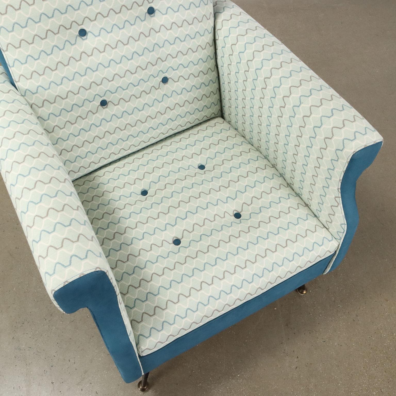 Fauteuil des années 50-60 en tissu blanc et bleu clair en vente 1