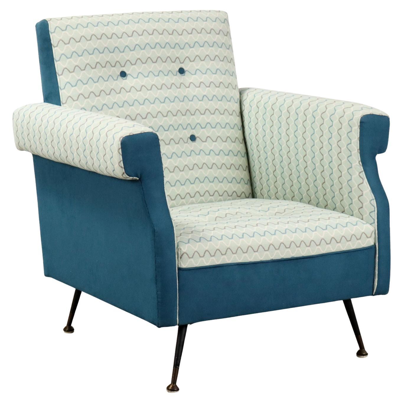 50s-60s armchair in white and light blue fabric