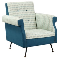50s-60s armchair in white and light blue fabric