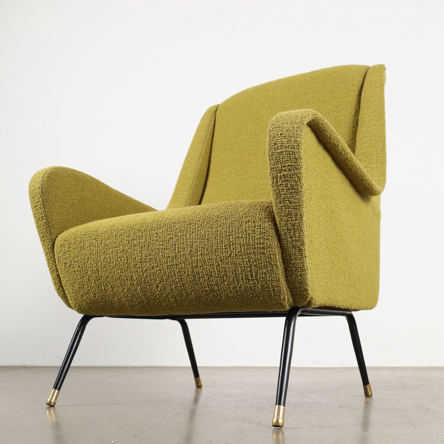 Italian Fauteuil des années 50-60 en tissu vert acide en vente