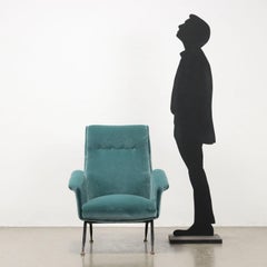 Fauteuil en velours sarcelle des années 50-60
