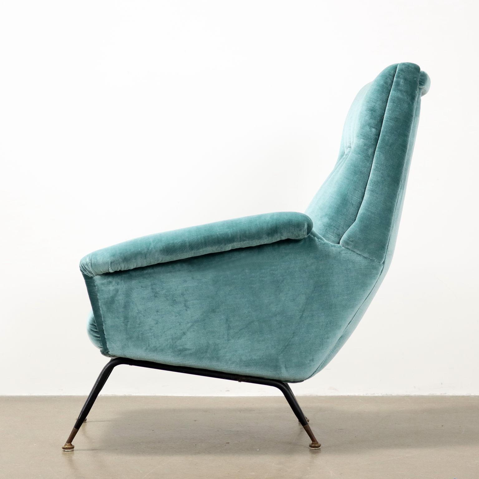 Mid-Century Modern Fauteuil en velours sarcelle des années 50-60 en vente