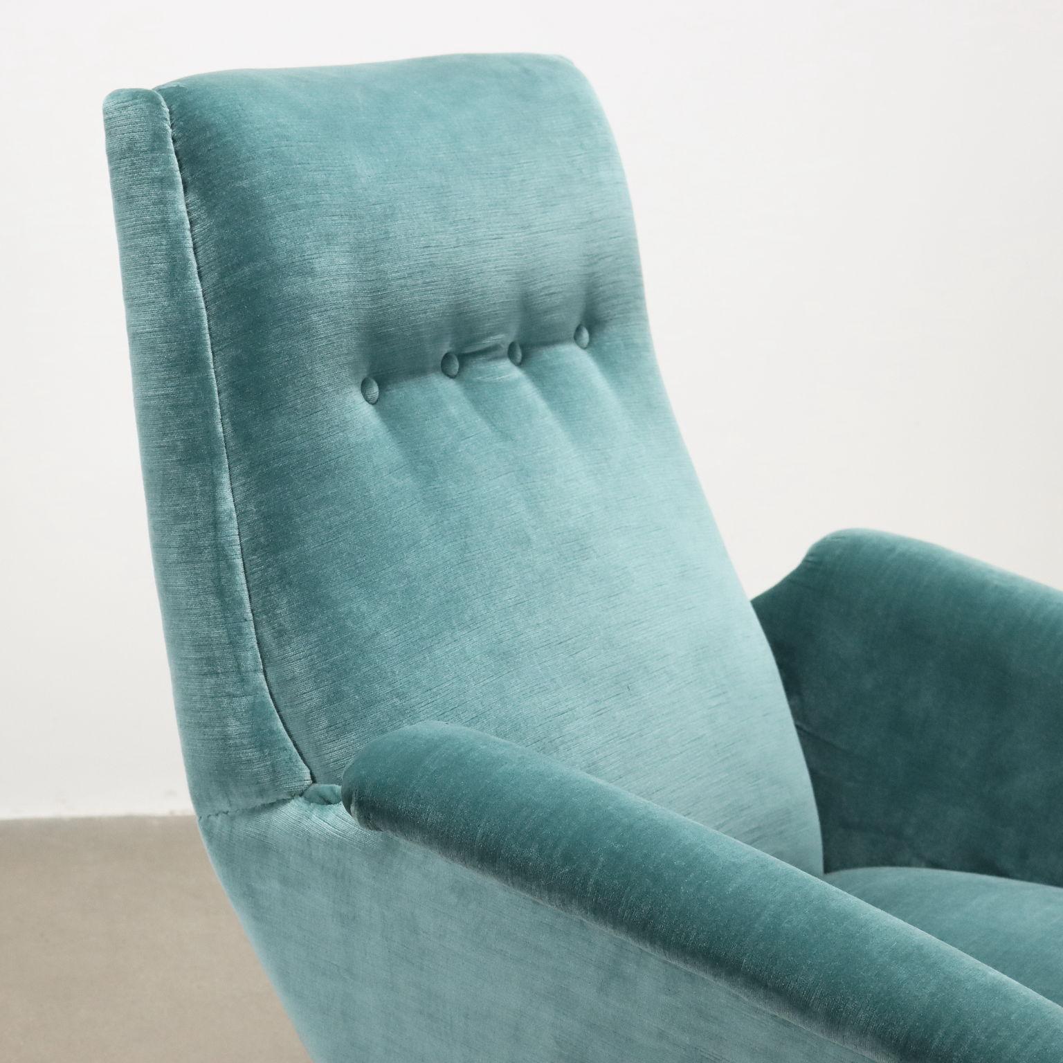italien Fauteuil en velours sarcelle des années 50-60 en vente