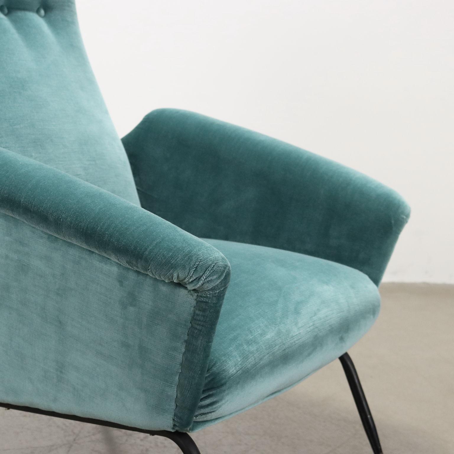 Fauteuil en velours sarcelle des années 50-60 Excellent état - En vente à Milano, IT