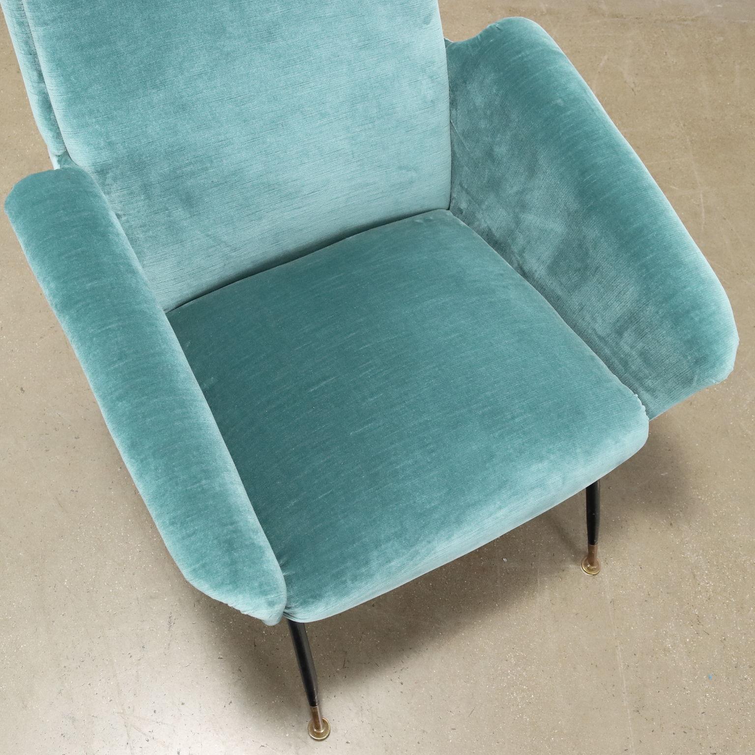 Métal Fauteuil en velours sarcelle des années 50-60 en vente