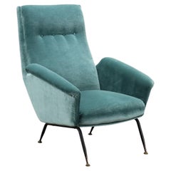 Fauteuil en velours sarcelle des années 50-60