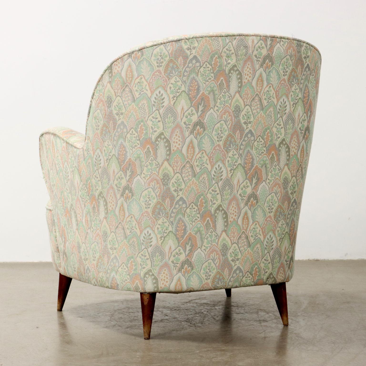 Fabric 1950s armchair in pastel-colored fabric For Sale