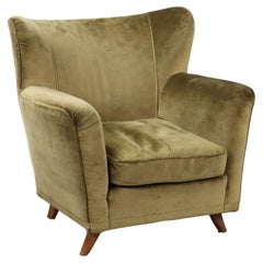 Retro 1950s green velvet armchair