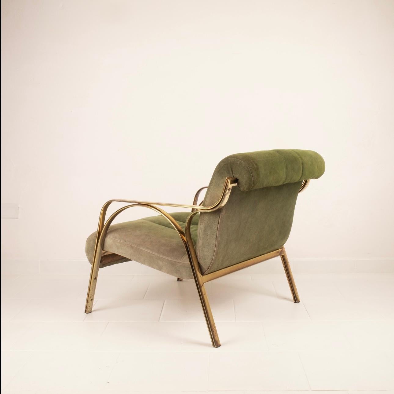 Vittorio Gregotti Green Suede 60s Armchair For Sale 3