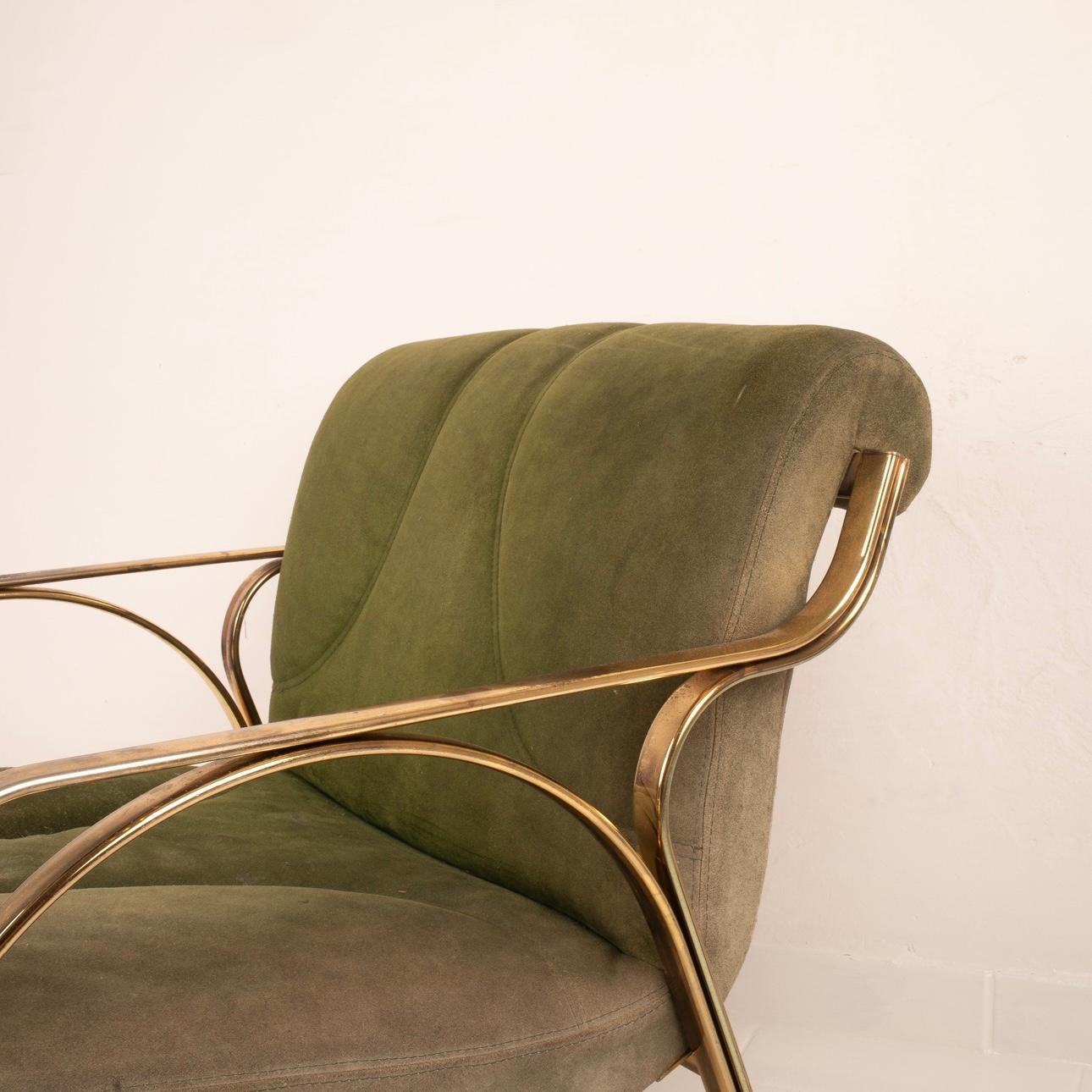 Hollywood Regency Vittorio Gregotti Green Suede 60s Armchair For Sale