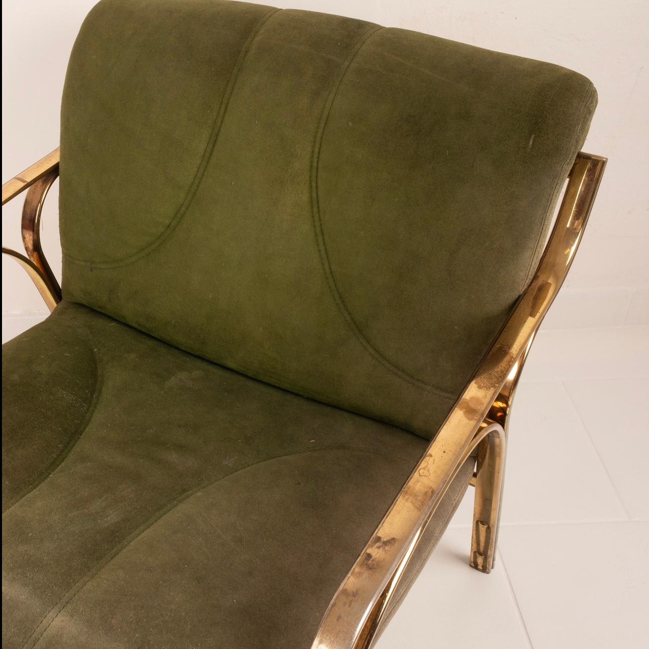European Vittorio Gregotti Green Suede 60s Armchair For Sale