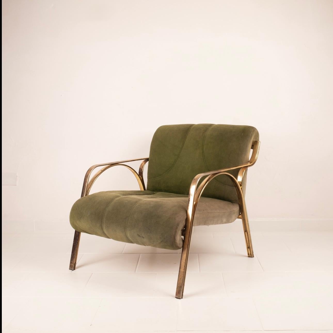 Mid-20th Century Vittorio Gregotti Green Suede 60s Armchair For Sale